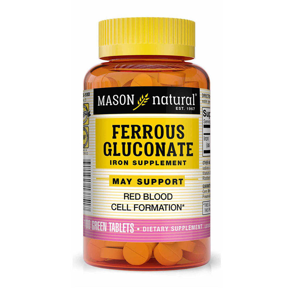 Mason Natural Ferrous Gluconate 240 Mg Iron Supplement Green Tablets Compare To Fergon - 100 Ea